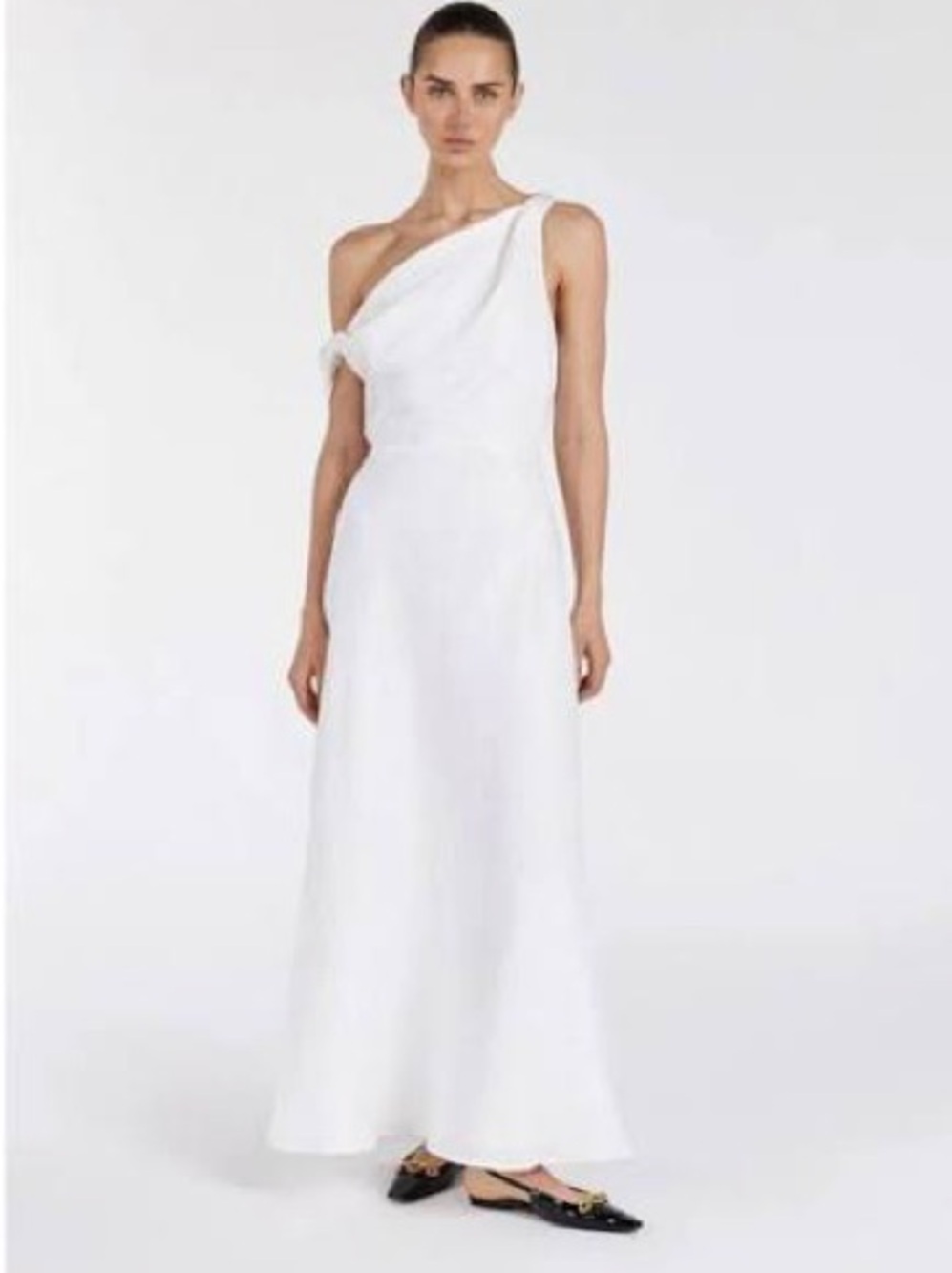 Elegant One-Shoulder DISSH Joelle White Linen Midi Dress